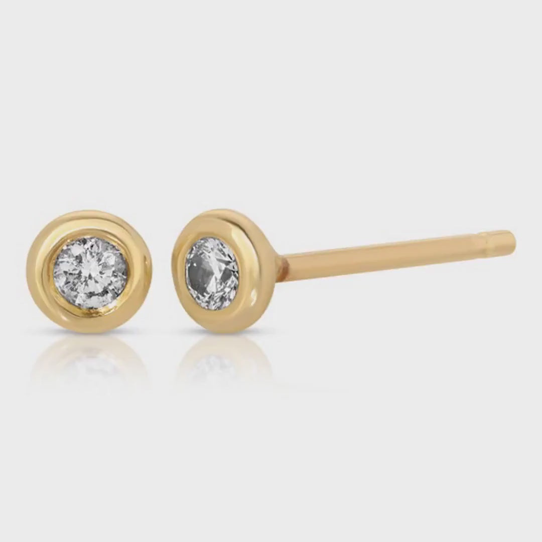 14k Solid Gold Tiny Diamond Stud Earrings (SINGLE OR PAIR)