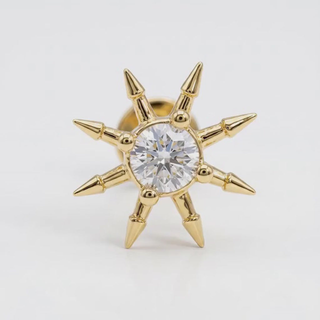 Sun Earrings 14k Solid Gold (SINGLE), Internally Threaded Flat Back Earrings