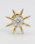 Sun Earrings 14k Solid Gold (SINGLE), Internally Threaded Flat Back Earrings