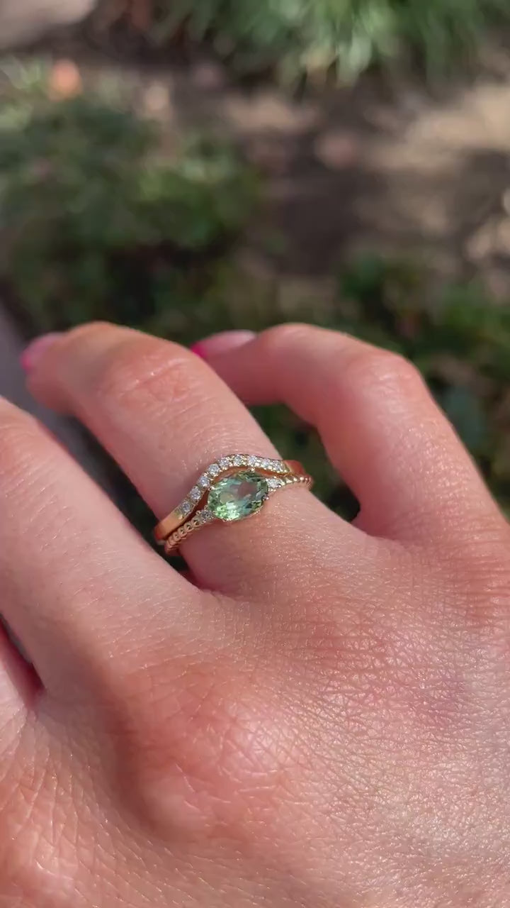 Diamond & Oval Tourmaline Engagement Ring