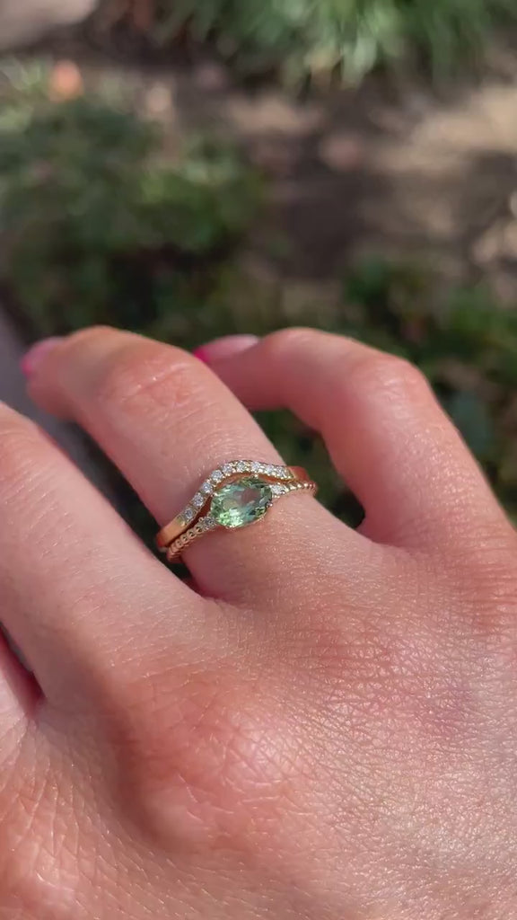 Diamond & Oval Tourmaline Engagement Ring