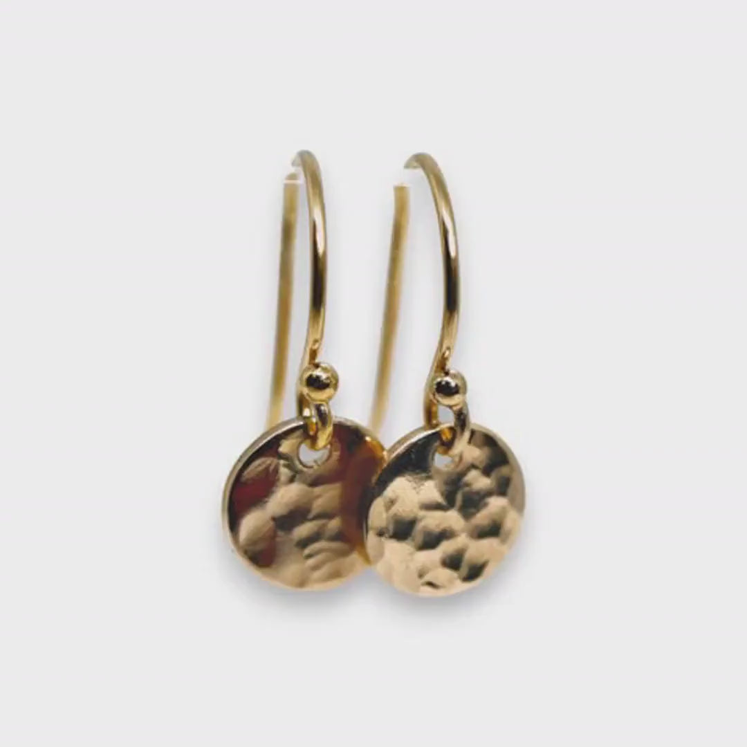 Hammered Gold Filled Disc Dangle Earrings