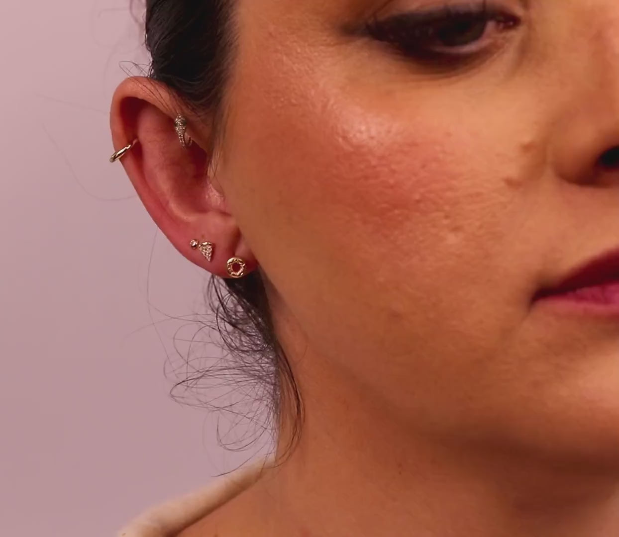 Donut Flat Back Earrings 14k Solid Gold, Food Stack Earrings