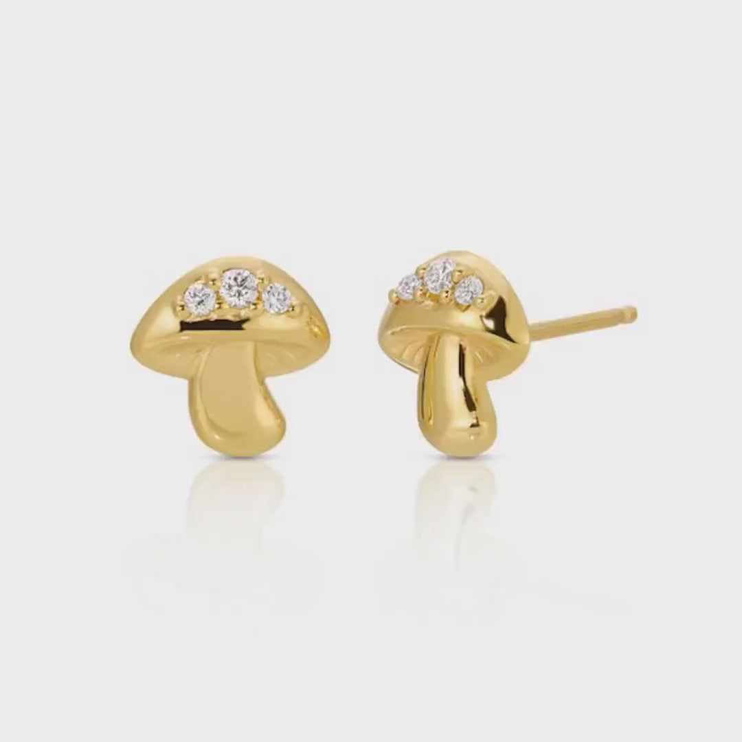 14k Gold Diamond Mushroom Earrings (SINGLE or PAIR)