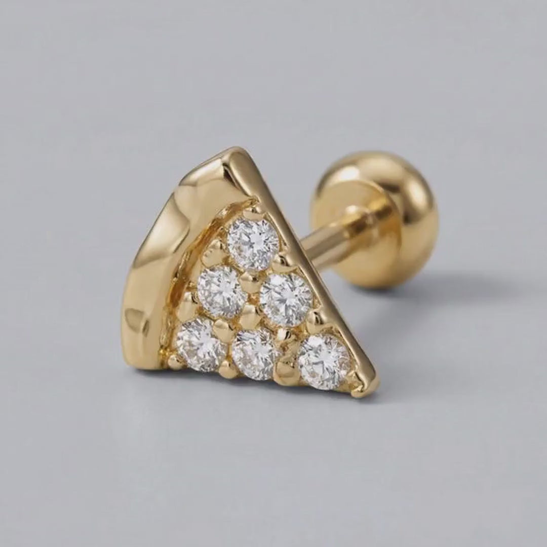 Tiny Pizza Slice Flat Back Earrings 14k Solid Gold -5 mm (SINGLE)