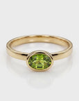 East West Peridot Ring 14k Solid Gold, Oval Bezel Peridot Ring