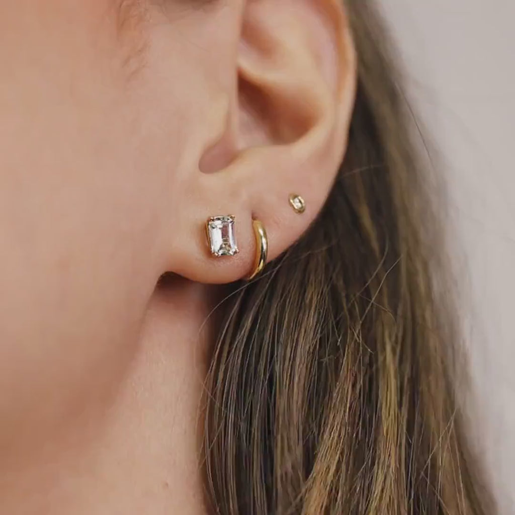 14k Gold Emerald Cut Aquamarine Stud Earrings