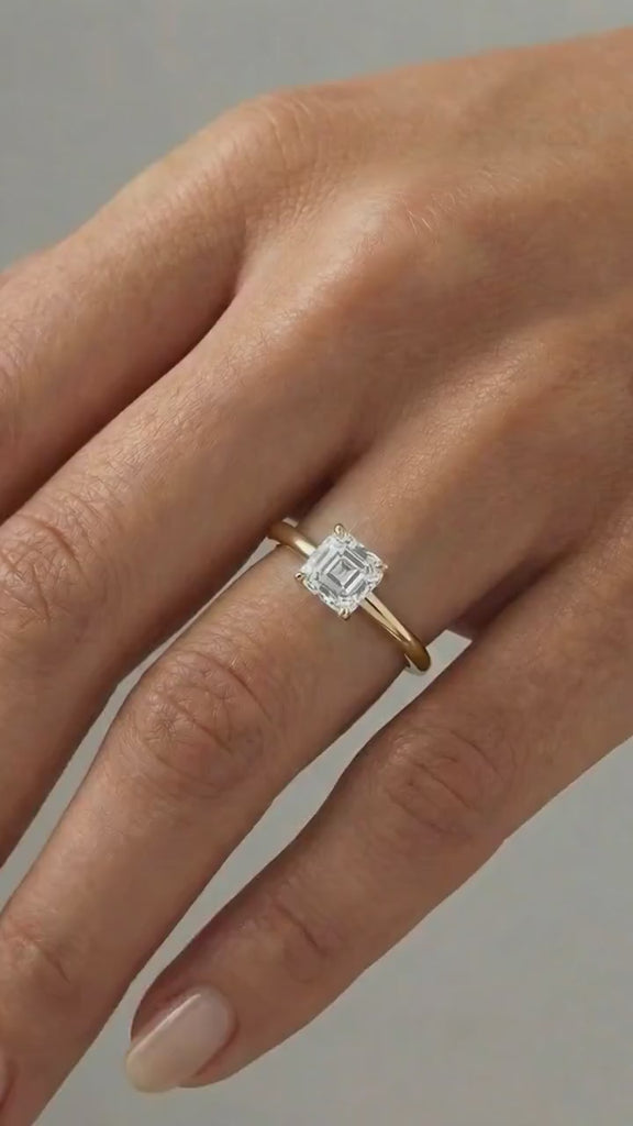 Asscher Cut Moissanite Ring 14k Gold, Solitaire Moissanite Engagement Ring