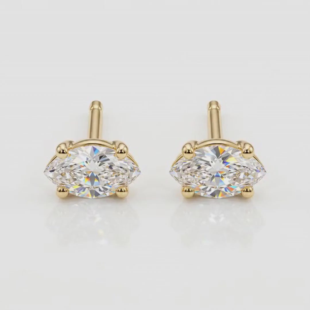 Marquise Diamond Stud Earrings, 0.14 ct VS Diamond Earrings 14k Gold