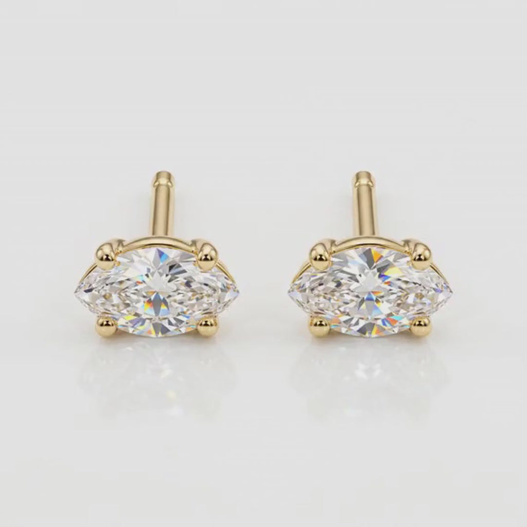 Marquise Diamond Stud Earrings, 0.14 ct VS Diamond Earrings 14k Gold
