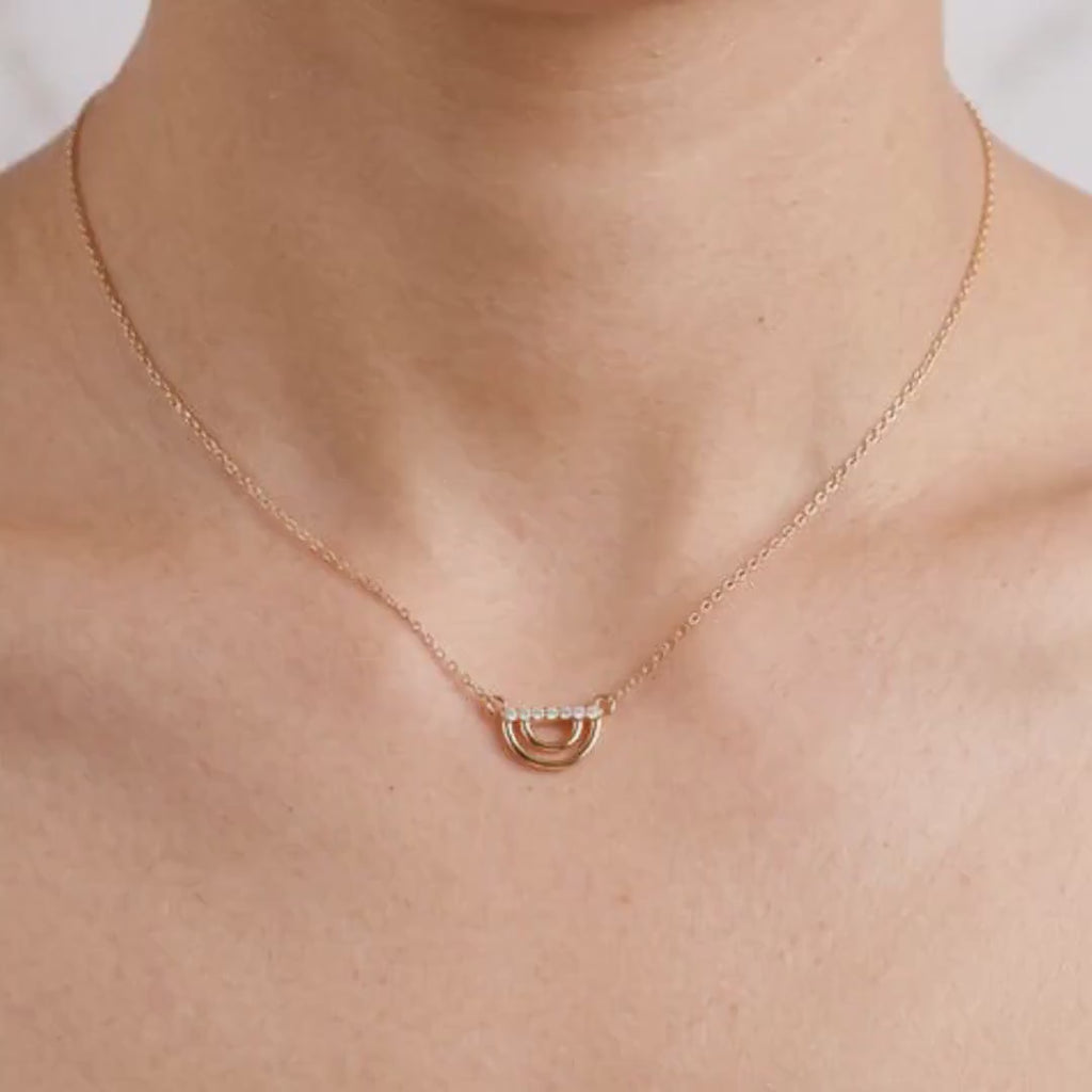 10K Solid Gold Diamond Rainbow Necklace, Lab Grown Diamond Pendant