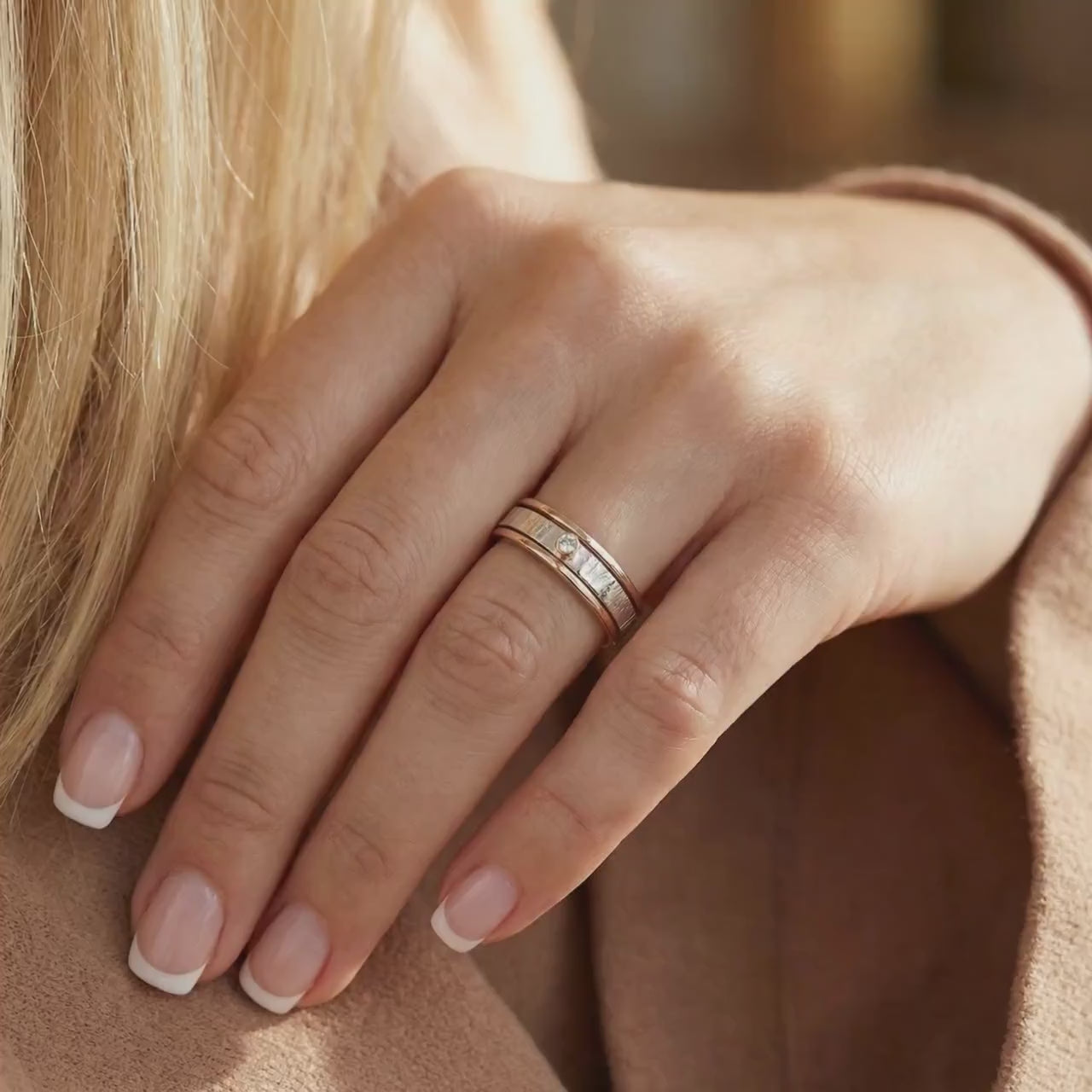 Hammered Silver Band Diamond Ring, Mixed Metal Ring