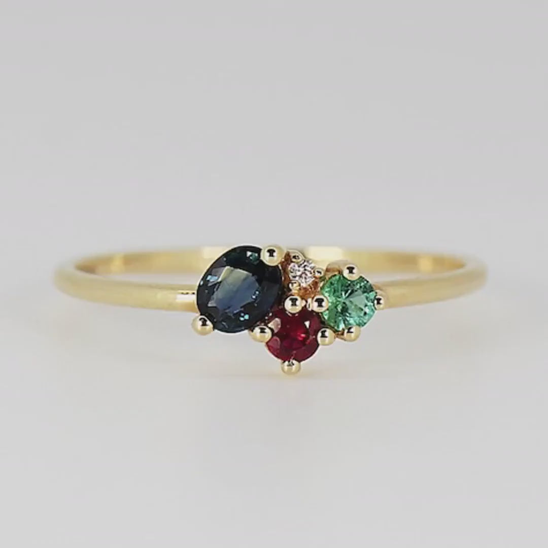 Four Stones Cluster Ring, Sapphire Cluster Ring, Multi Gemstone Ring