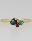 Four Stones Cluster Ring, Sapphire Cluster Ring, Multi Gemstone Ring
