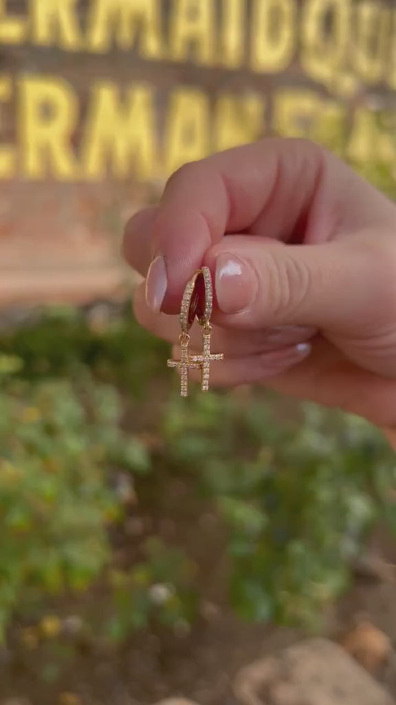 Diamond Cross Hoop Earrings (SINGLE or PAIR)