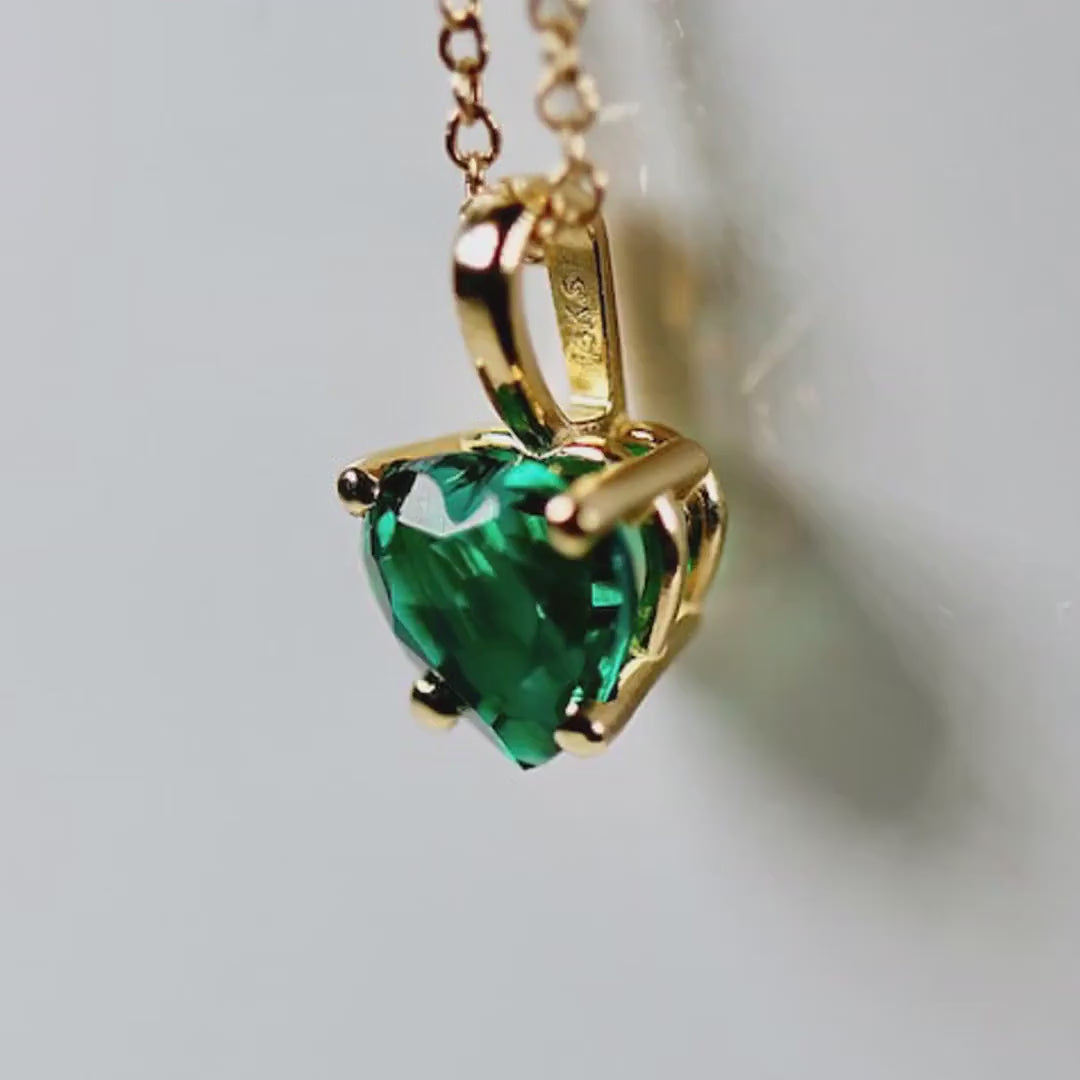 Heart Cut Emerald Necklace in 14k Gold