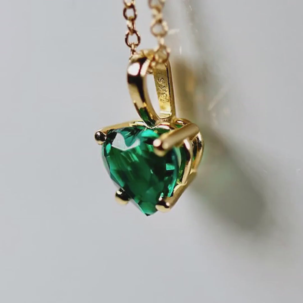 Heart Cut Emerald Necklace in 14k Gold