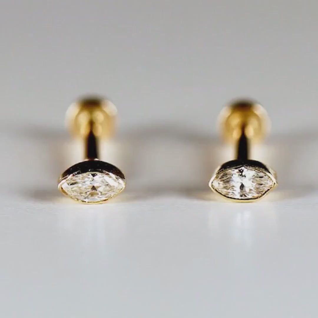 Marquise Diamond Labret Earrings 14k Solid Gold