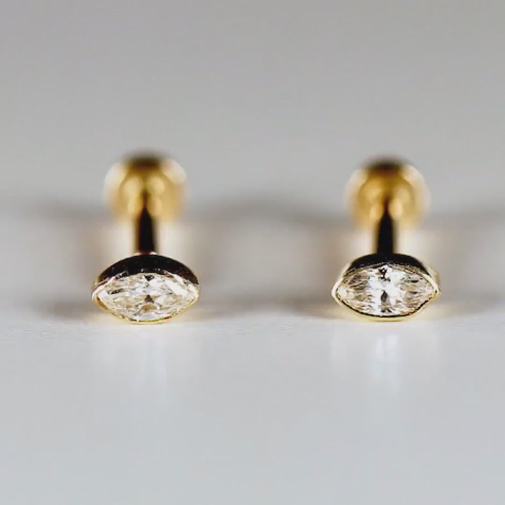 Marquise Diamond Labret Earrings 14k Solid Gold