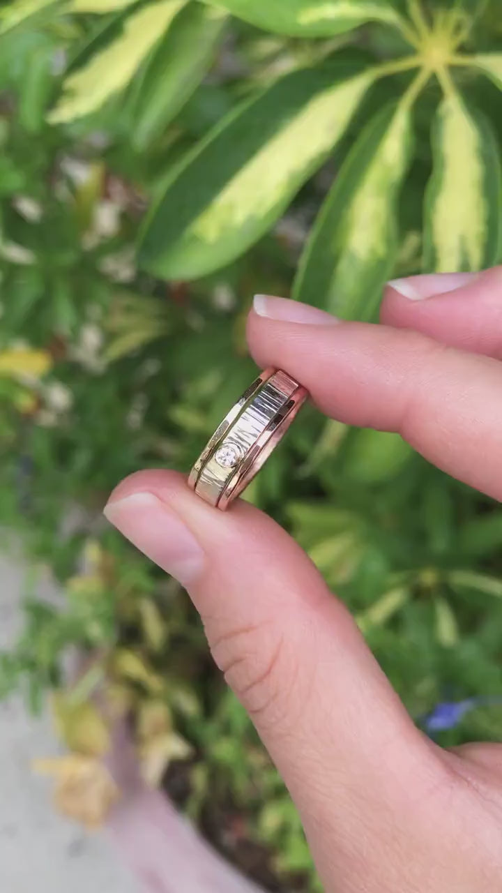 Silver, Gold and Rose Gold Set of 3 Ring with Diamond