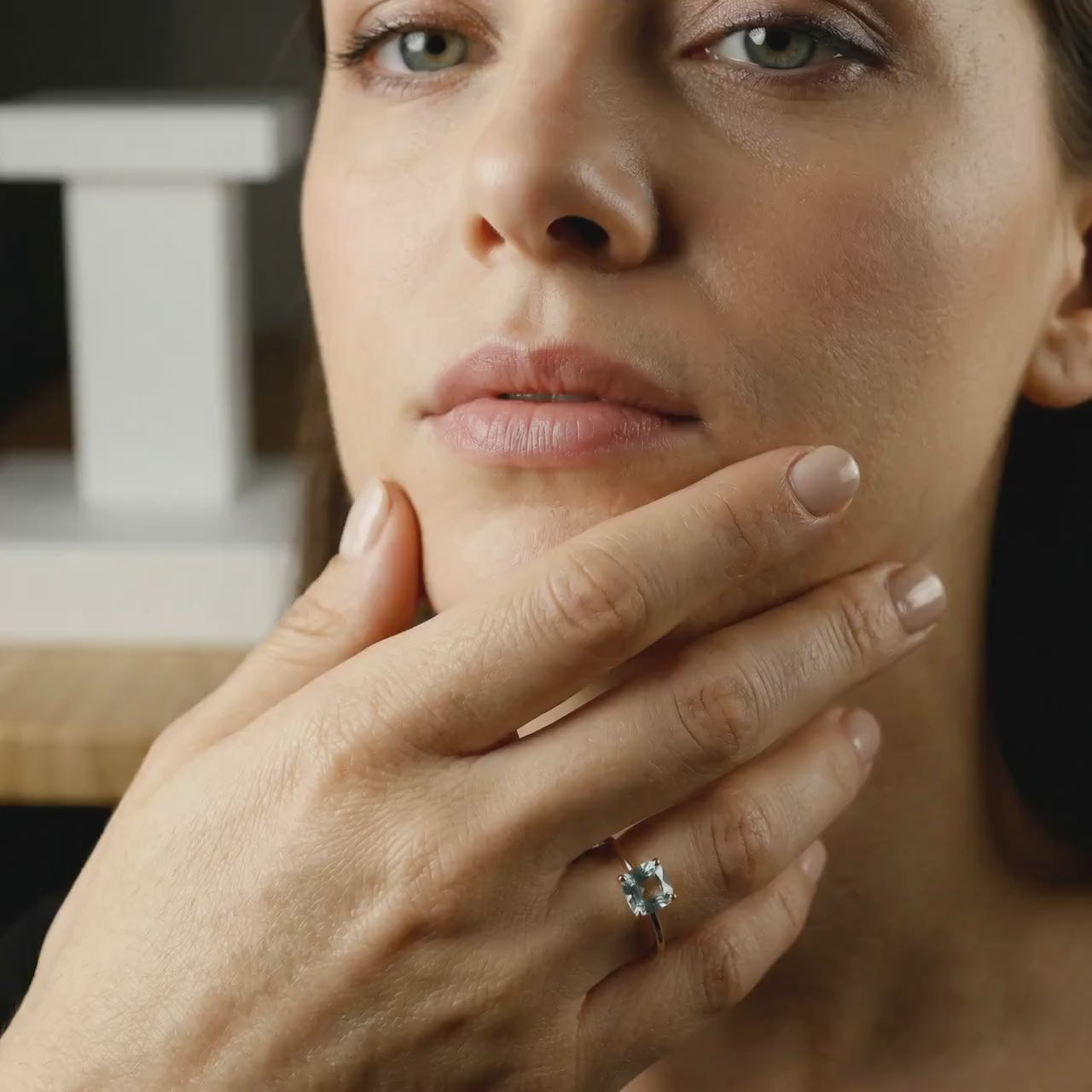 Cushion Cut Aquamarine Ring 14k Gold, Floral Basket Setting Ring, March Birthstone Ring, Aquamarine Engagement Ring, Gift for Her