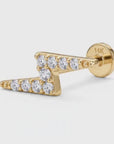 Lightning Bolt Flat Back Earring 14k Solid Gold, CZ Lightning Bolt Jewelry (SINGLE or PAIR)