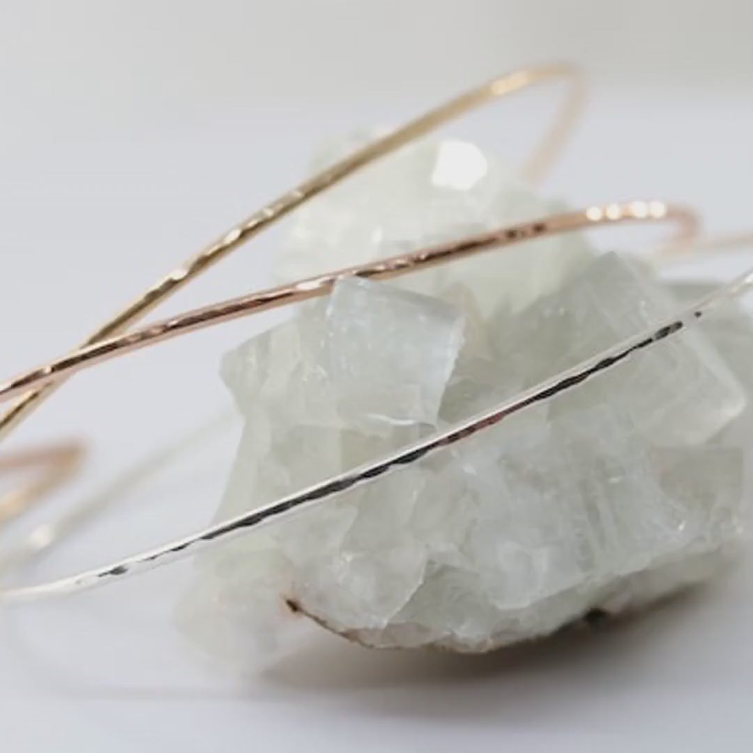 Thin Cuff Bracelet, Hammered Gold Open Bangle
