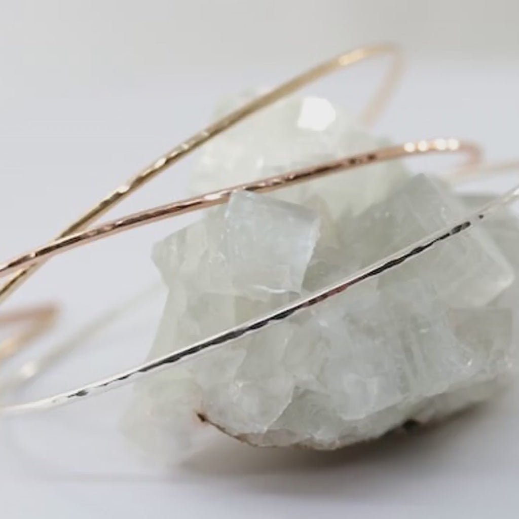 Thin Cuff Bracelet, Hammered Gold Open Bangle