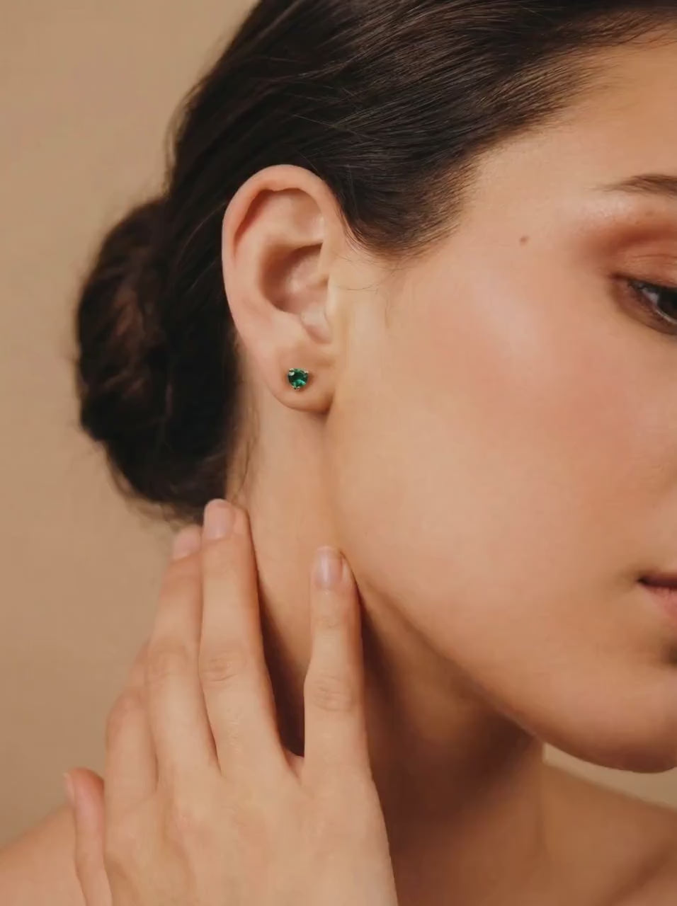 Heart Emerald Earrings 14k Solid Gold, Heart Emerald Stud Earrings