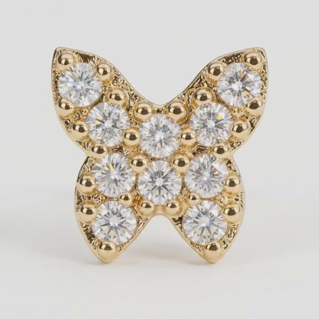 CZ Butterfly Flat Back Earrings 14k Solid Gold (single or pair)