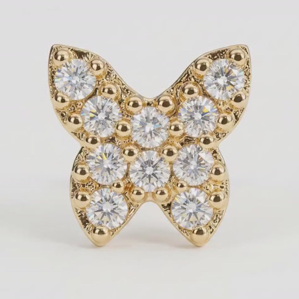 CZ Butterfly Flat Back Earrings 14k Solid Gold (single or pair)