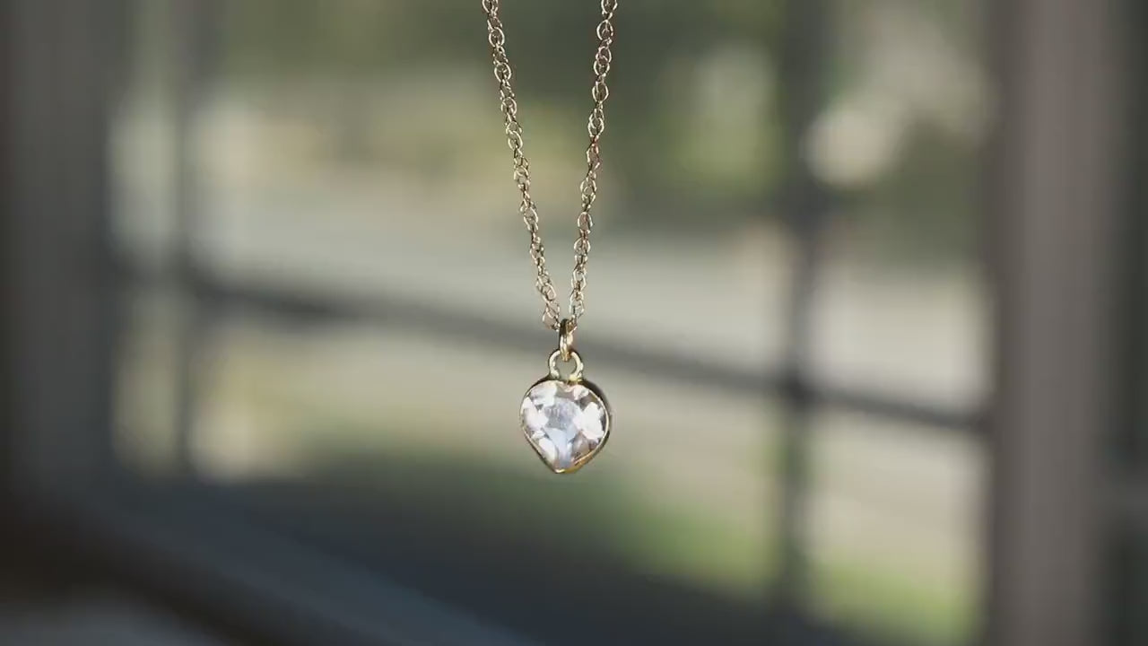 Heart White Topaz Charm or Necklace 14k Solid Gold