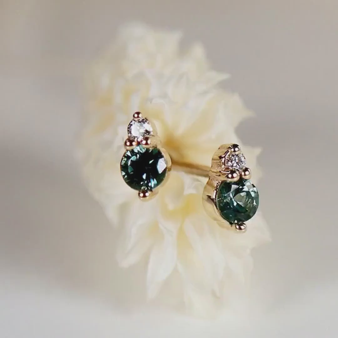 Blue Montana Sapphire & Diamond Earrings 14k Gold
