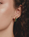 Emerald Huggie Earrings 14K Gold, Lab Grown Emerald Hoop Earrings, 15mm Solid Gold Huggies, Green Gemstone Fine Jewelry