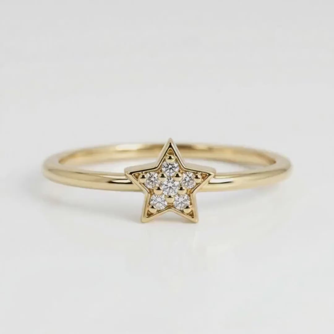 Genuine Diamond Star Ring in 14k Gold