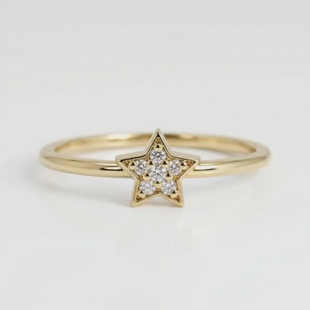 Genuine Diamond Star Ring in 14k Gold