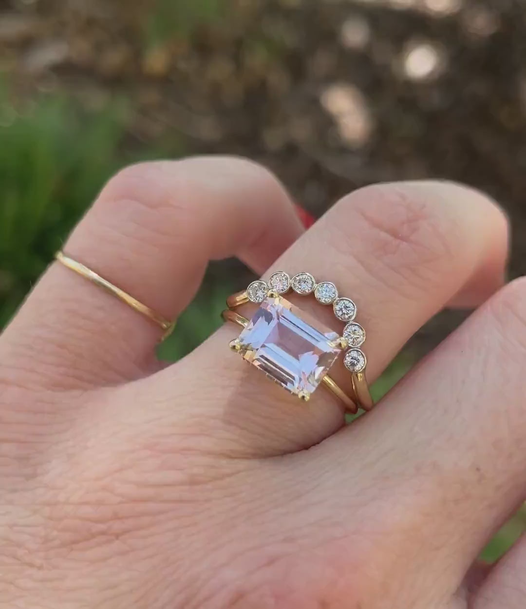 Emerald Cut Morganite Ring 14k Solid Gold