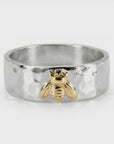 Honey Bee Ring, Sterling Silver Hammered Band and Gold Bee Ring