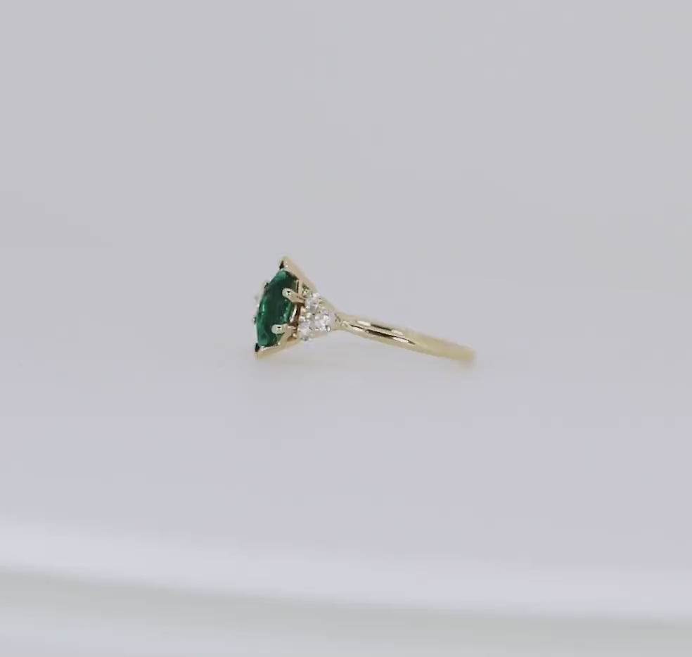 14k Gold Marquise Cut Emerald and Diamond Ring