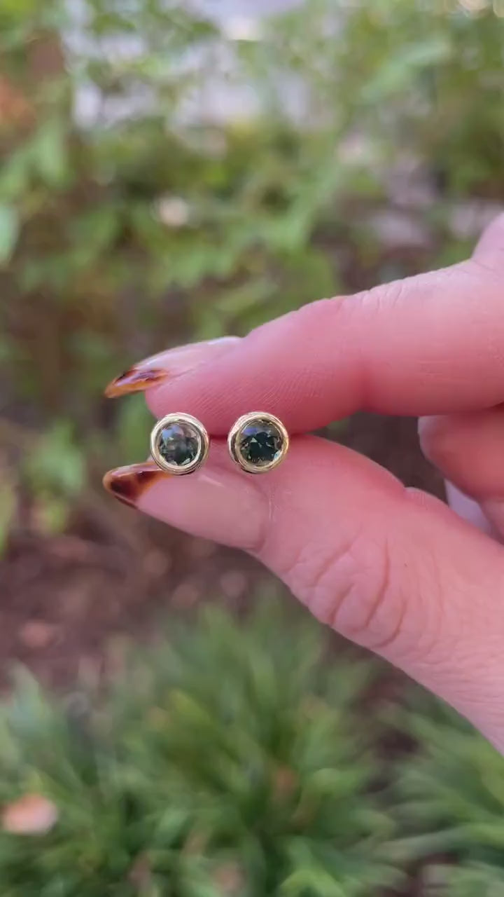 Green Sapphire Martini Bezel Earrings in 14k Solid Gold