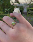 14k Gold Peridot Ring, Oval Engagement Ring, Double Band Ring