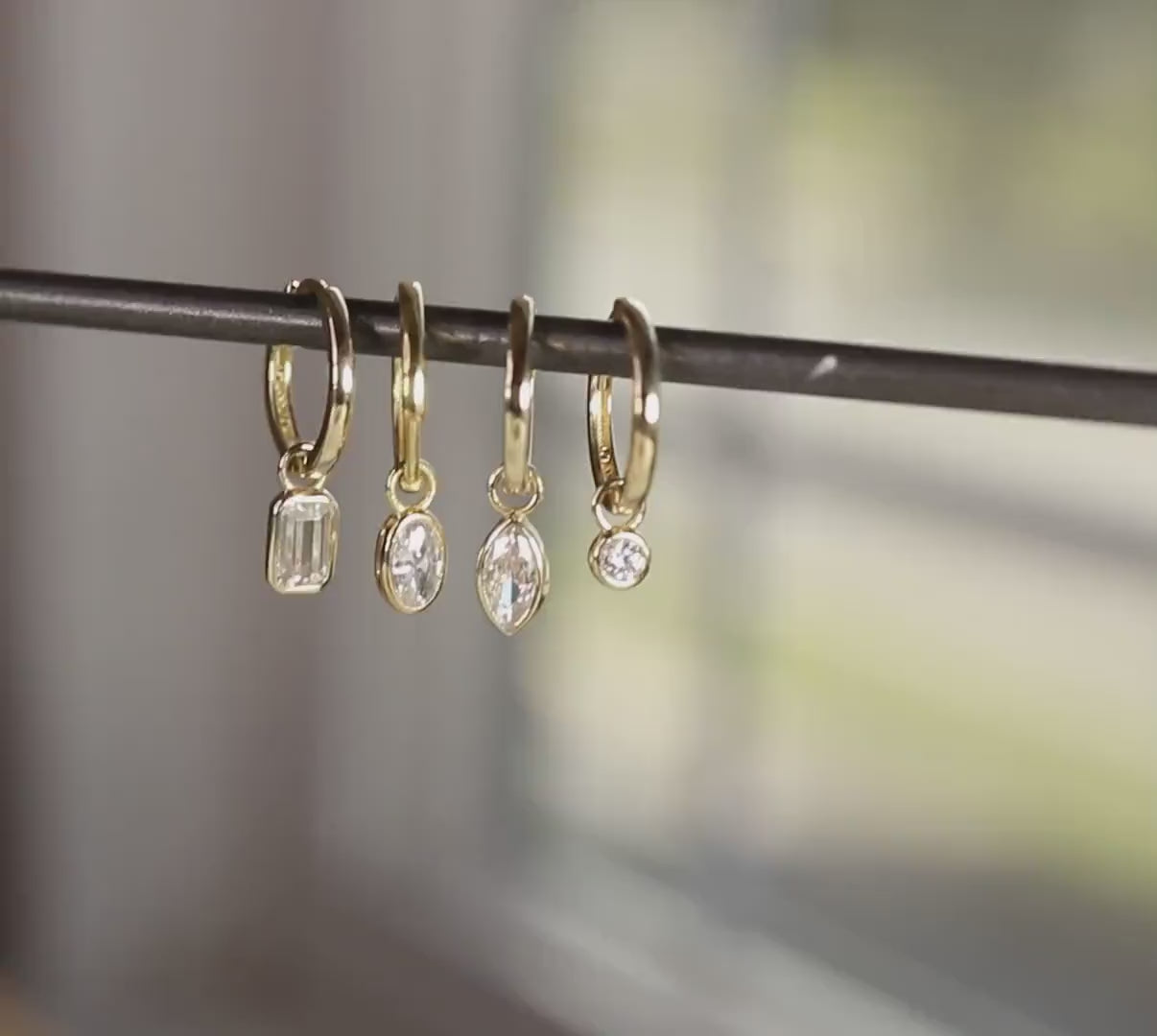 14k Solid Gold Earring Charm For Hoops, 14k Gold Cz Bezel Charm