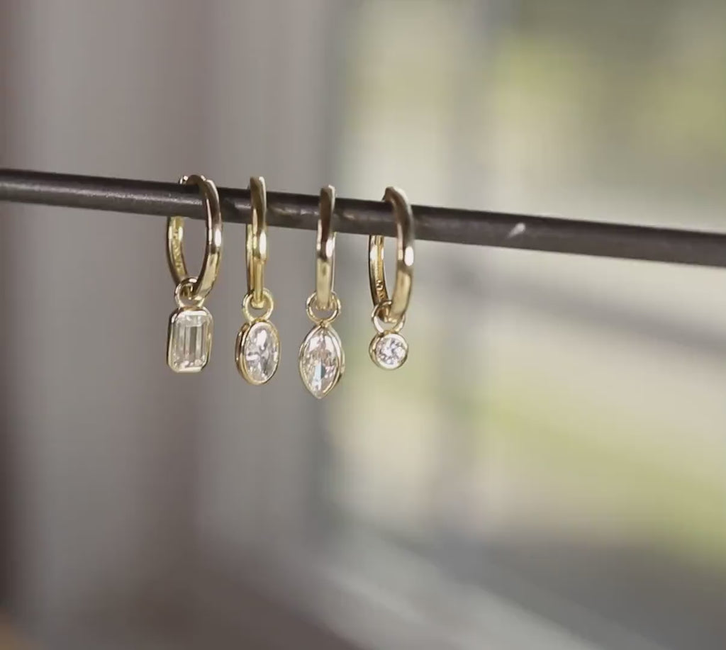 14k Solid Gold Earring Charm For Hoops, 14k Gold Cz Bezel Charm