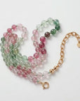 Strawberry Quartz Necklace, Pink Green Ombre Gemstone Beaded Choker, Hand Knotted Silk Gold Filled Necklace, Crystal Gift for Her