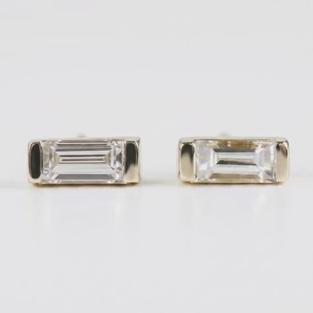 Baguette Diamond Stud Earrings 14k Gold