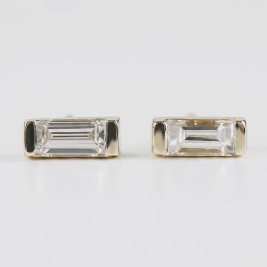 Baguette Diamond Stud Earrings 14k Gold