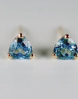 5mm Blue Topaz Earrings 14k Gold, Handmade Trillion Cut Blue Topaz Stud Earrings