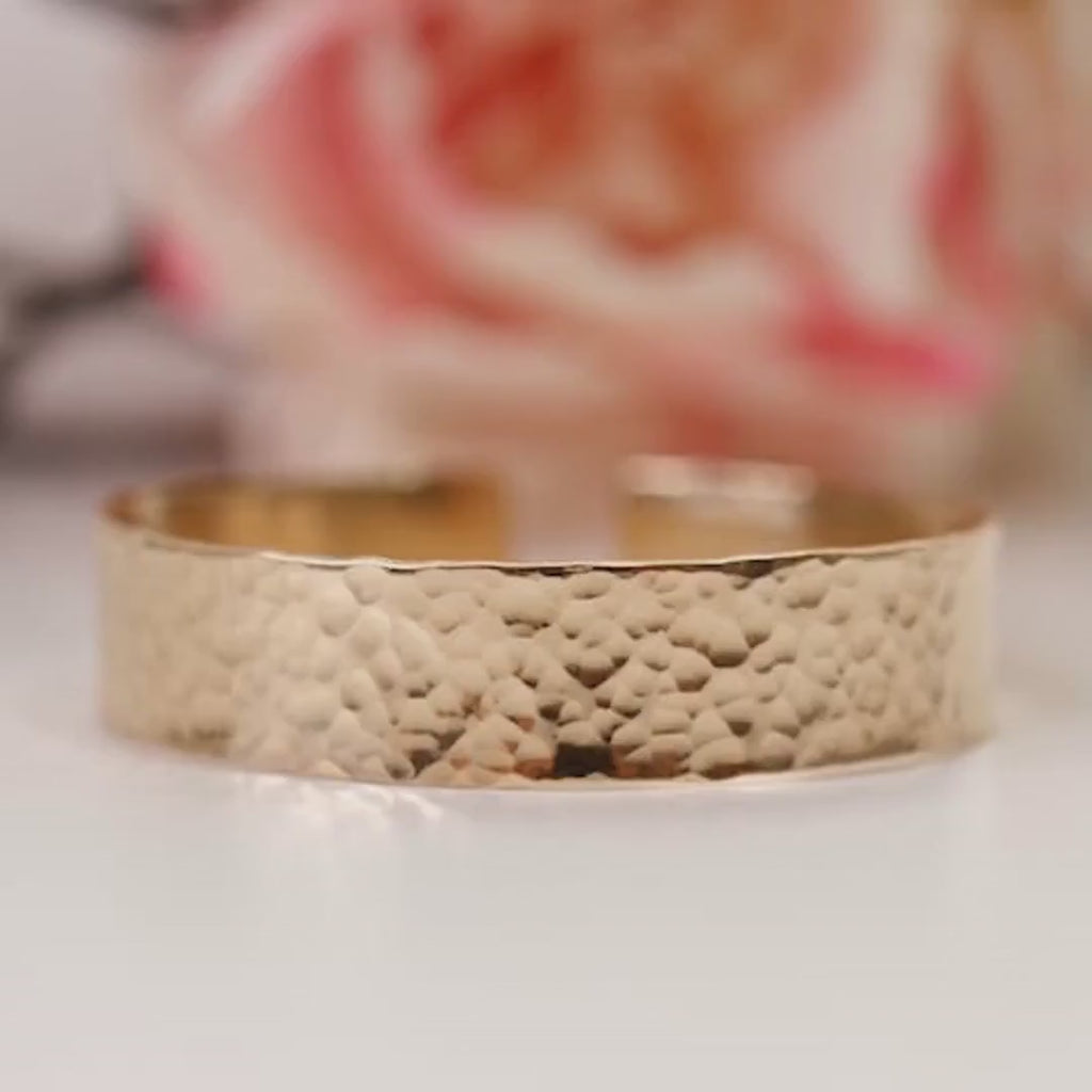 Wide Hammered Gold Cuff Bracelet Personalized