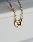 Gold Personalized Gothic Heart Necklace, Old English Letter Necklace