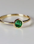 14k Gold Bezel Set Emerald Ring, Stacking Minimalist Gemstone Ring